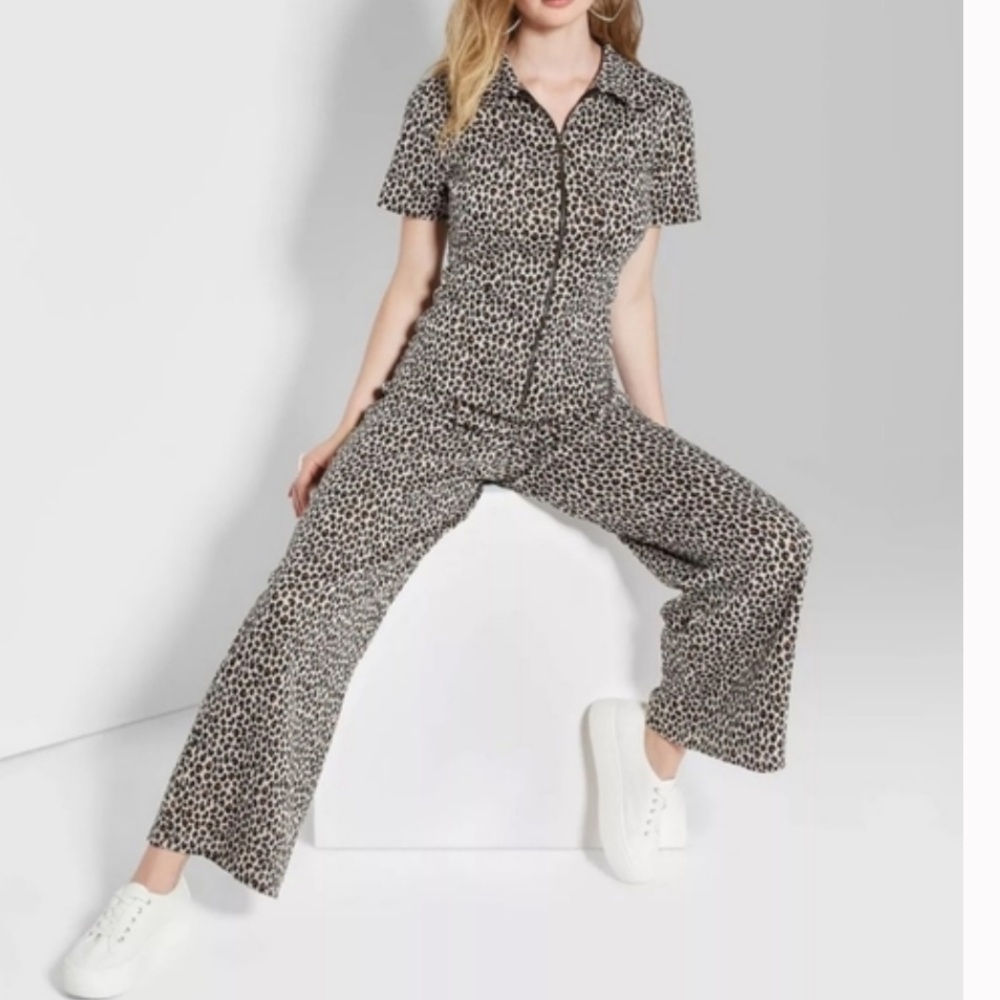wild fable Leopard Print Wide Leg Jumpsuit in Black and Tan
